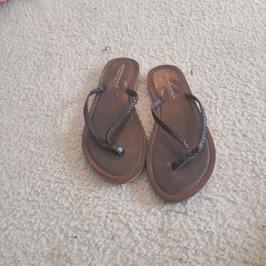 Womens black and brown flip flops